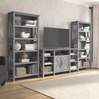 TV Stand 60"W with 2 Bookcases 65" TV Farmhouse X-Pattern 3-Piece Set Cable Management