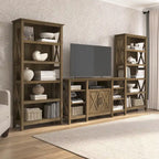 TV Stand 60"W with 2 Bookcases 65" TV Farmhouse X-Pattern 3-Piece Set Cable Management