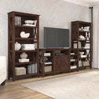 TV Stand 60"W with 2 Bookcases 65" TV Farmhouse X-Pattern 3-Piece Set Cable Management