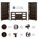 TV Stand 60"W with 2 Bookcases 65" TV Farmhouse X-Pattern 3-Piece Set Cable Management