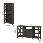 TV Stand 60"W with 2 Bookcases 65" TV Farmhouse X-Pattern 3-Piece Set Cable Management