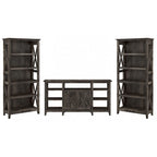 TV Stand 60"W with 2 Bookcases 65" TV Farmhouse X-Pattern 3-Piece Set Cable Management