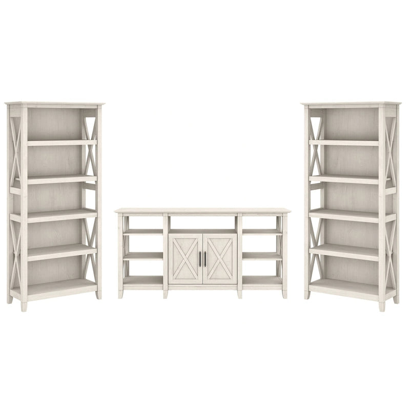 TV Stand 60"W with 2 Bookcases 65" TV Farmhouse X-Pattern 3-Piece Set Cable Management