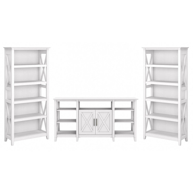 TV Stand 60"W with 2 Bookcases 65" TV Farmhouse X-Pattern 3-Piece Set Cable Management