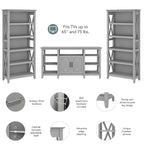 TV Stand 60"W with 2 Bookcases 65" TV Farmhouse X-Pattern 3-Piece Set Cable Management