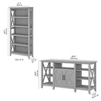 TV Stand 60"W with 2 Bookcases 65" TV Farmhouse X-Pattern 3-Piece Set Cable Management