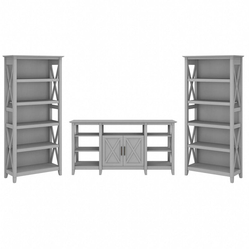 TV Stand 60"W with 2 Bookcases 65" TV Farmhouse X-Pattern 3-Piece Set Cable Management