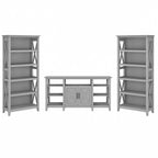 TV Stand 60"W with 2 Bookcases 65" TV Farmhouse X-Pattern 3-Piece Set Cable Management