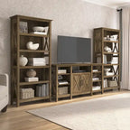 TV Stand 60"W with 2 Bookcases 65" TV Farmhouse X-Pattern 3-Piece Set Cable Management