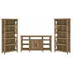 TV Stand 60"W with 2 Bookcases 65" TV Farmhouse X-Pattern 3-Piece Set Cable Management