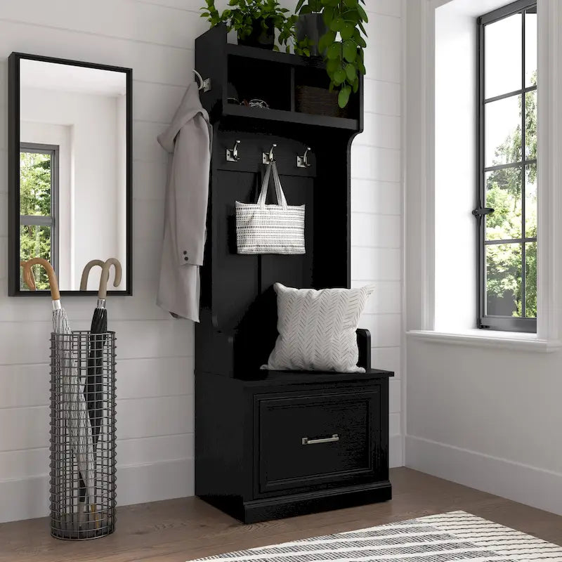 Hall Tree & Shoe Bench Set 24"W - Coat Hooks, Storage Drawer, 250 lbs Capacity, Transitional Entryway