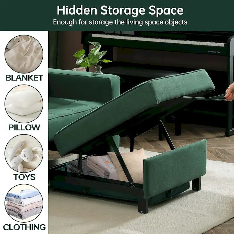 Convertible Chair Bed 3-in-1 36.6"W USB Ports Cup Holders 3 Recline Angles Steel 330 LBS