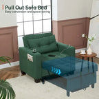 Convertible Chair Bed 3-in-1 36.6"W USB Ports Cup Holders 3 Recline Angles Steel 330 LBS