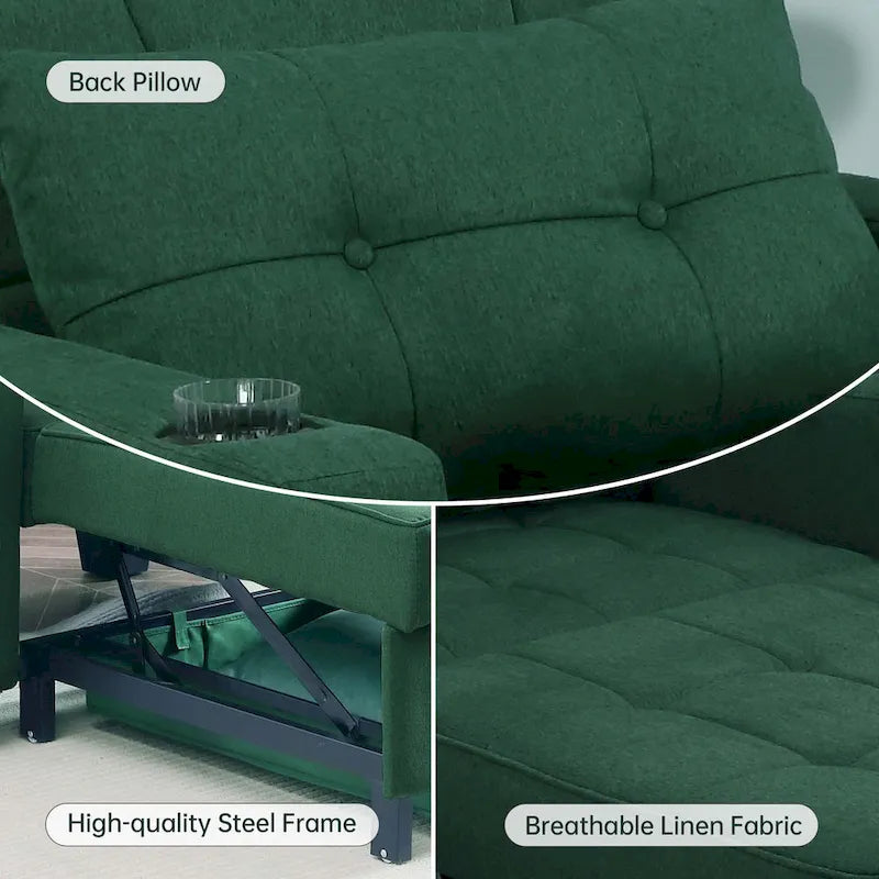 Convertible Chair Bed 3-in-1 36.6"W USB Ports Cup Holders 3 Recline Angles Steel 330 LBS