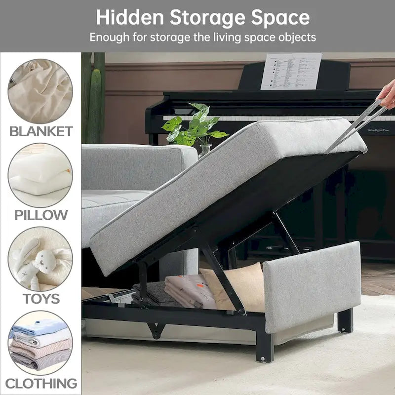 Convertible Chair Bed 3-in-1 36.6"W USB Ports Cup Holders 3 Recline Angles Steel 330 LBS