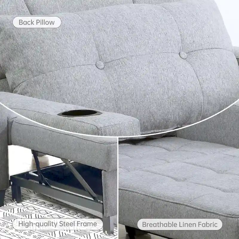 Convertible Chair Bed 3-in-1 36.6"W USB Ports Cup Holders 3 Recline Angles Steel 330 LBS