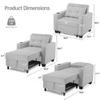 Convertible Chair Bed 3-in-1 36.6"W USB Ports Cup Holders 3 Recline Angles Steel 330 LBS