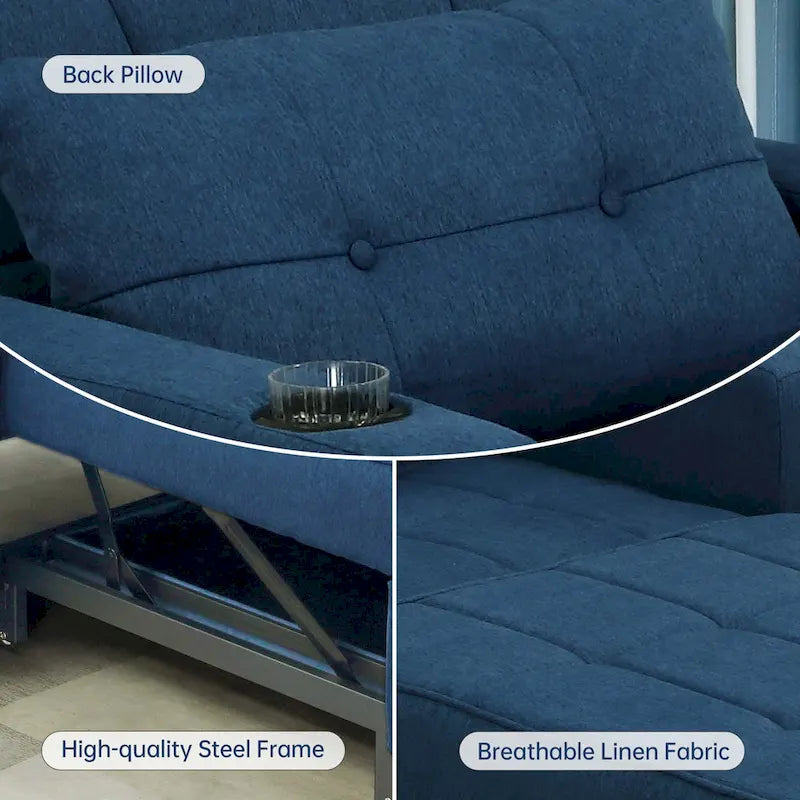 Convertible Chair Bed 3-in-1 36.6"W USB Ports Cup Holders 3 Recline Angles Steel 330 LBS