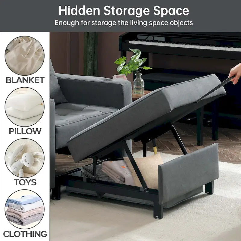 Convertible Chair Bed 3-in-1 36.6"W USB Ports Cup Holders 3 Recline Angles Steel 330 LBS