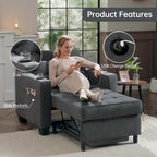 Convertible Chair Bed 3-in-1 36.6"W USB Ports Cup Holders 3 Recline Angles Steel 330 LBS