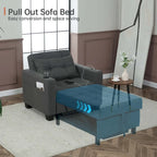 Convertible Chair Bed 3-in-1 36.6"W USB Ports Cup Holders 3 Recline Angles Steel 330 LBS