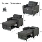 Convertible Chair Bed 3-in-1 36.6"W USB Ports Cup Holders 3 Recline Angles Steel 330 LBS