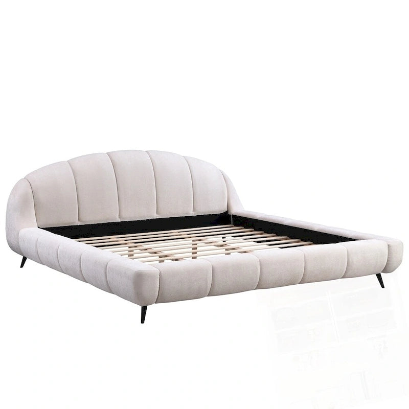 King Size Chenille Upholstered Platform Bed Shell-Shape Design Beds