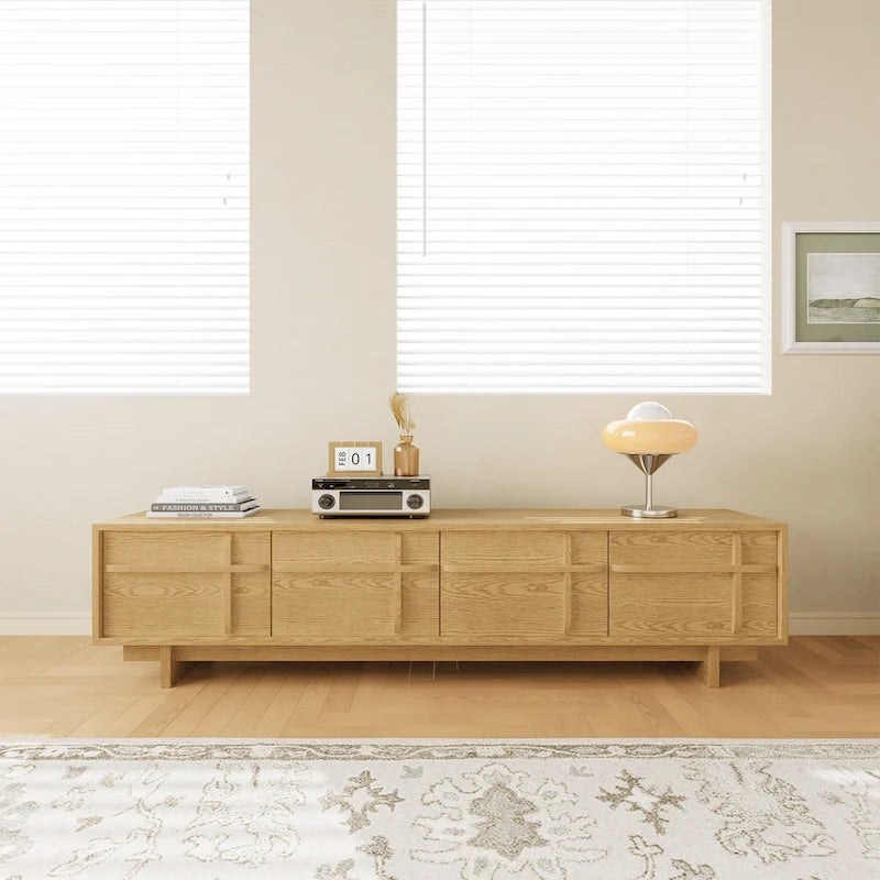 78.74 Modern TV Stands,Natural Wood Texture,Media Console With 4 Cabinets, Solid Wood Veneer,Fully Assembled - 78.87