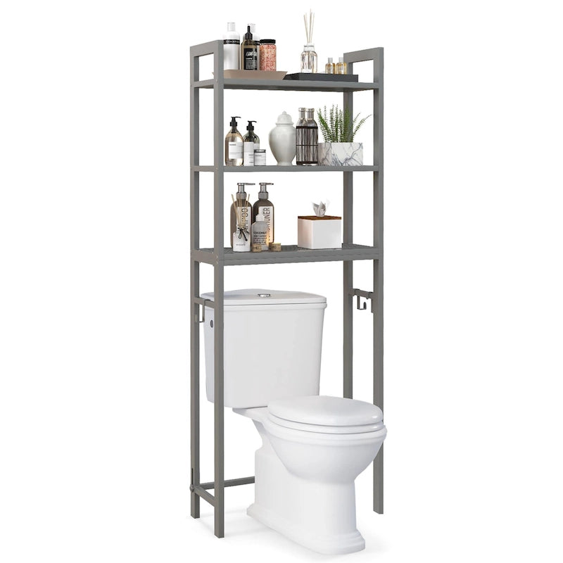 Over-The-Toilet Storage Rack 67.5"H Metal 3-Tier Shelves 3 Hooks Space-Saving 132 LBS