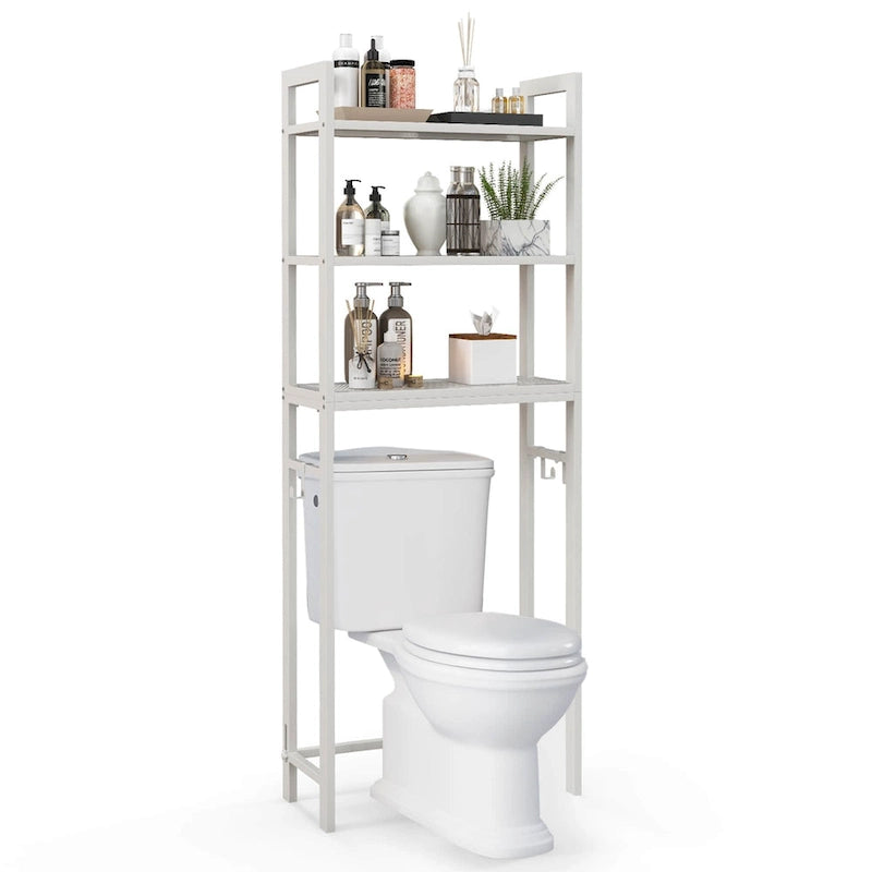 Over-The-Toilet Storage Rack 67.5"H Metal 3-Tier Shelves 3 Hooks Space-Saving 132 LBS