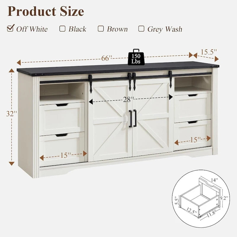 32 Tall Farmhouse TV Stand for 80 TV, Wood Entertainment Center