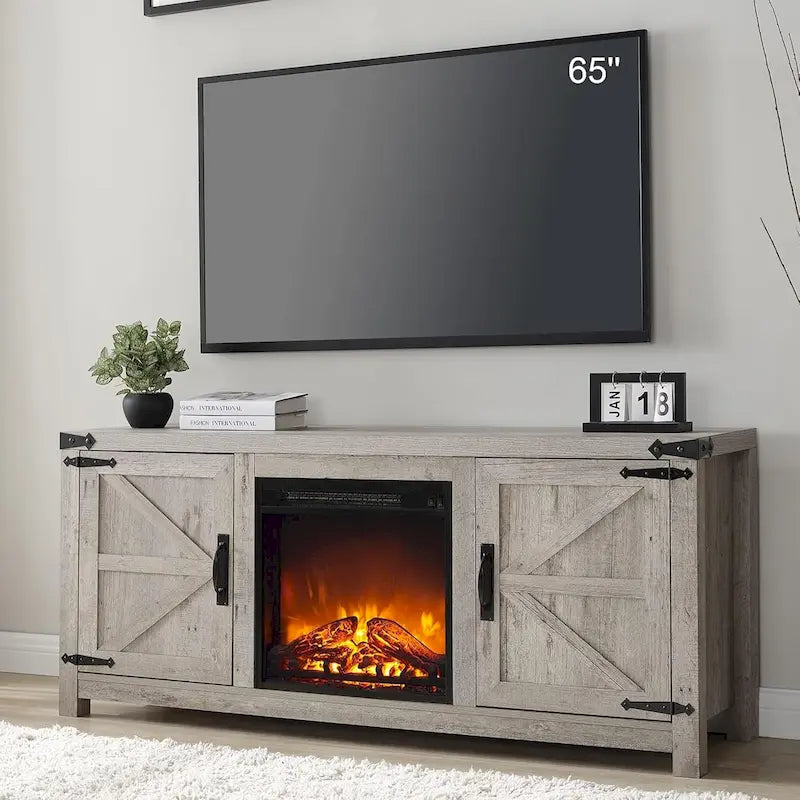Farmhouse Fireplace TV Stand, Rustic Entertainment Center