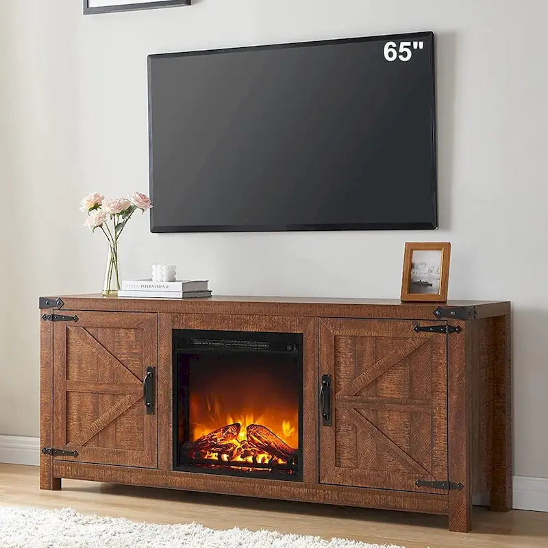 Farmhouse Fireplace TV Stand, Rustic Entertainment Center