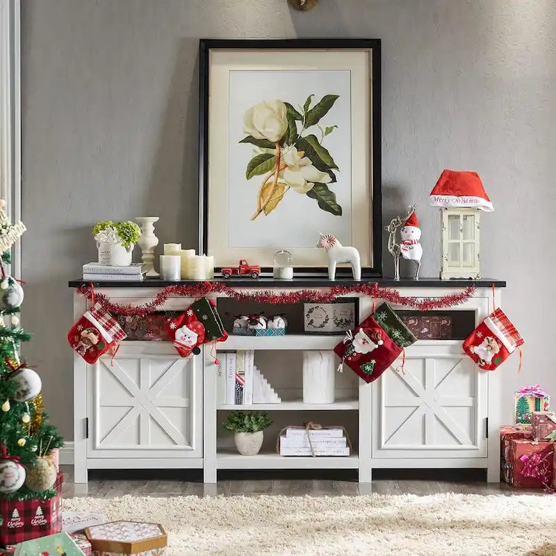 Farmhouse TV Stand for 75 Inch TV, Modern Entertainment Center