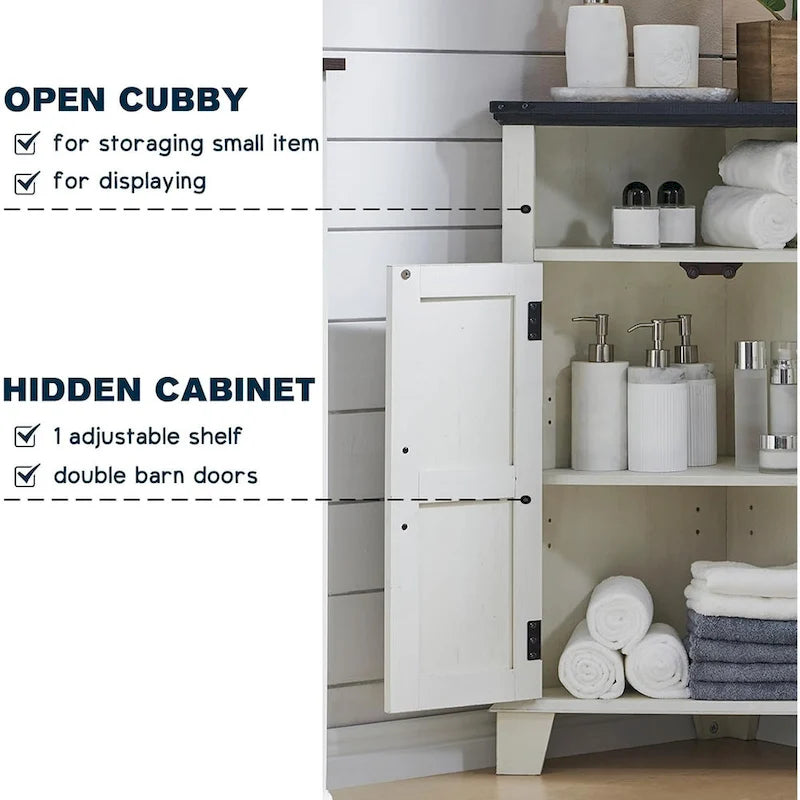 Farmhouse Corner Bathroom Cabinet, Small Corner Cabinet with Barn Door - N/A