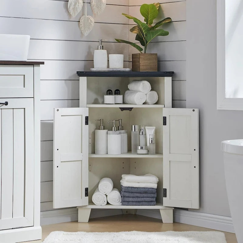 Farmhouse Corner Bathroom Cabinet, Small Corner Cabinet with Barn Door - N/A