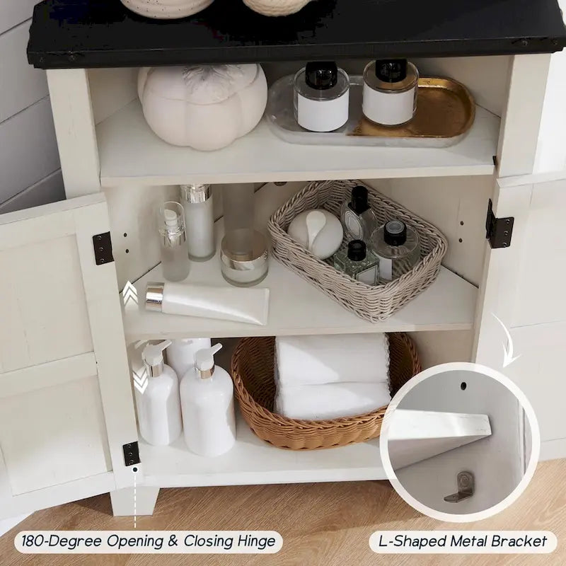 Farmhouse Corner Bathroom Cabinet, Small Corner Cabinet with Barn Door - N/A