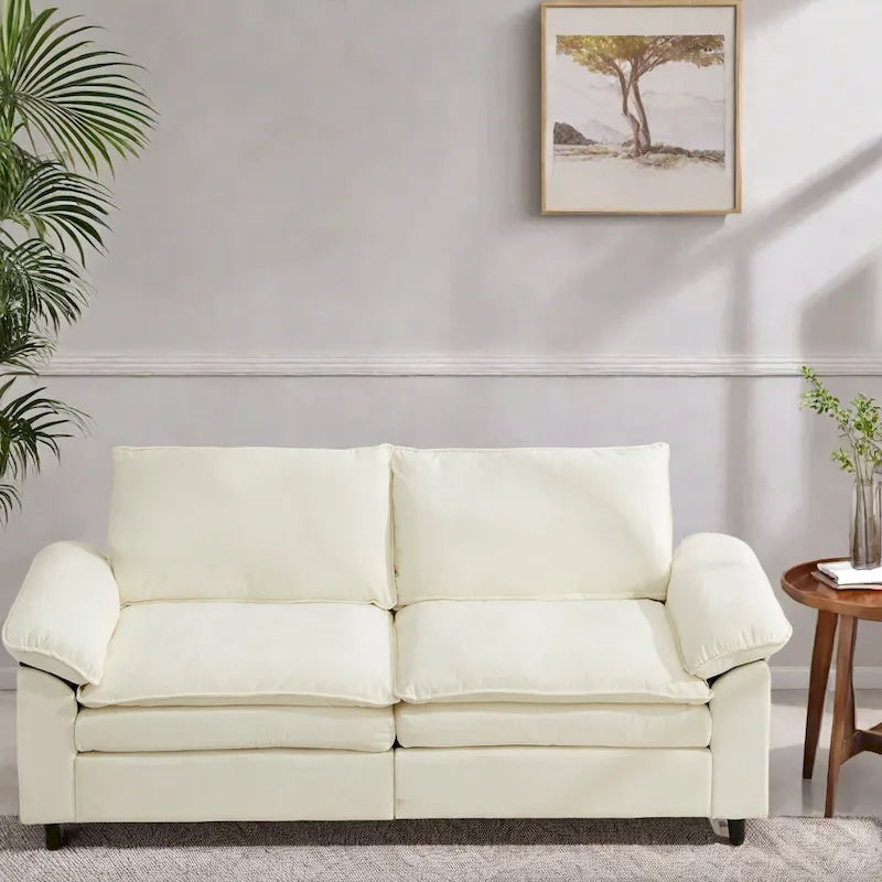 80.31 Linen 2-Seat Sofa with Hidden Compartment and Soft Armrests - Sturdy Rubberwood Legs