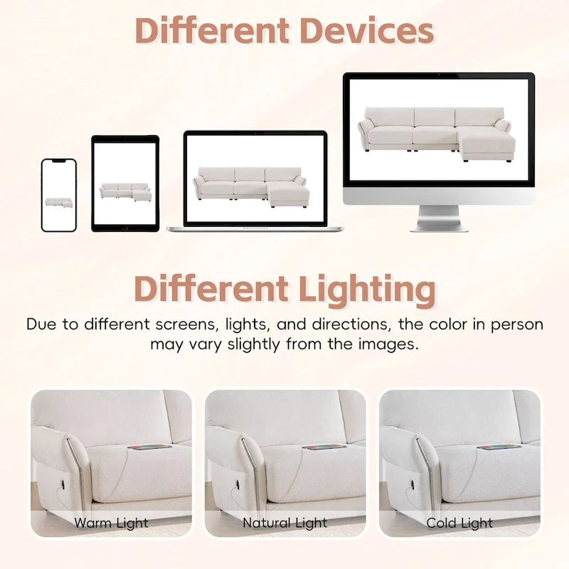 110 Modular Sectional Sofa, L-Shape Sofa with USB and Type-C Charger