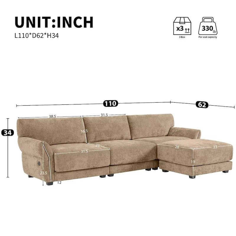 110 Modular Sectional Sofa, L-Shape Sofa with USB and Type-C Charger