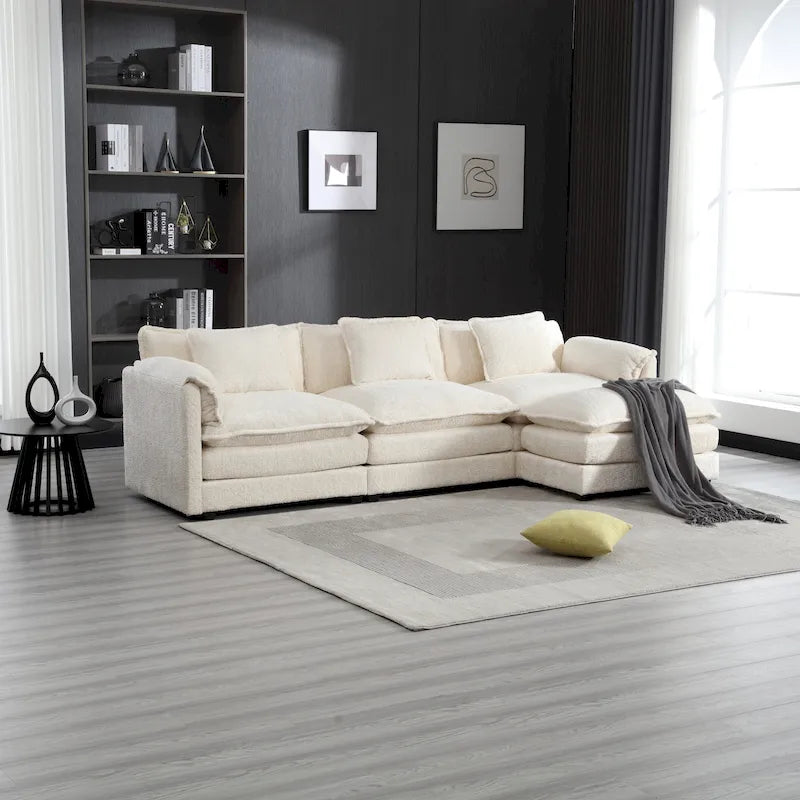 112" L-Shaped Sectional Sofa - 3-Seater Chenille Fabric Couch with Chaise, Detachable Armrests, 500lb Capacity, Living Room Furniture