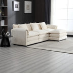 112" L-Shaped Sectional Sofa - 3-Seater Chenille Fabric Couch with Chaise, Detachable Armrests, 500lb Capacity, Living Room Furniture