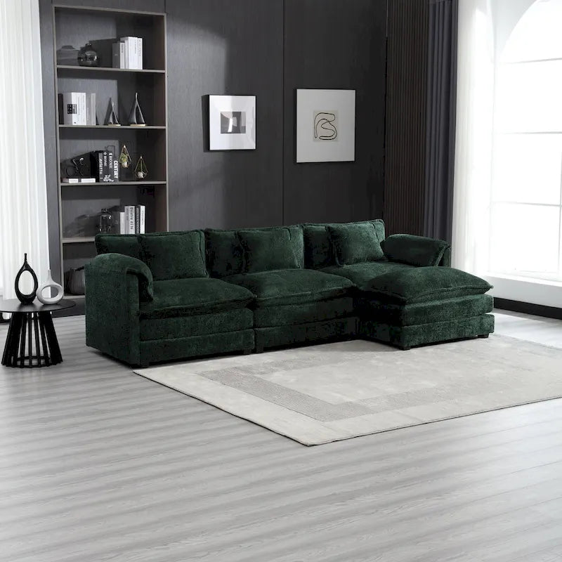 112" L-Shaped Sectional Sofa - 3-Seater Chenille Fabric Couch with Chaise, Detachable Armrests, 500lb Capacity, Living Room Furniture