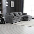 112" L-Shaped Sectional Sofa - 3-Seater Chenille Fabric Couch with Chaise, Detachable Armrests, 500lb Capacity, Living Room Furniture