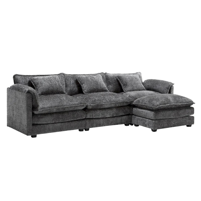 112" L-Shaped Sectional Sofa - 3-Seater Chenille Fabric Couch with Chaise, Detachable Armrests, 500lb Capacity, Living Room Furniture