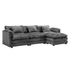 112" L-Shaped Sectional Sofa - 3-Seater Chenille Fabric Couch with Chaise, Detachable Armrests, 500lb Capacity, Living Room Furniture