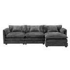 112" L-Shaped Sectional Sofa - 3-Seater Chenille Fabric Couch with Chaise, Detachable Armrests, 500lb Capacity, Living Room Furniture