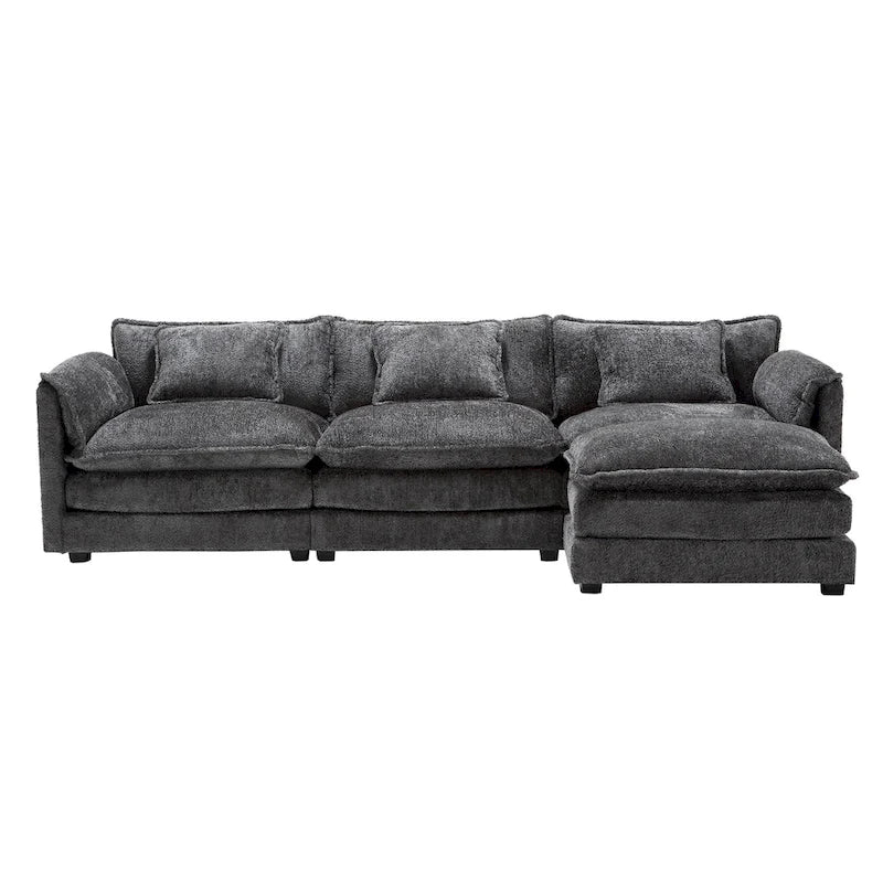 112" L-Shaped Sectional Sofa - 3-Seater Chenille Fabric Couch with Chaise, Detachable Armrests, 500lb Capacity, Living Room Furniture