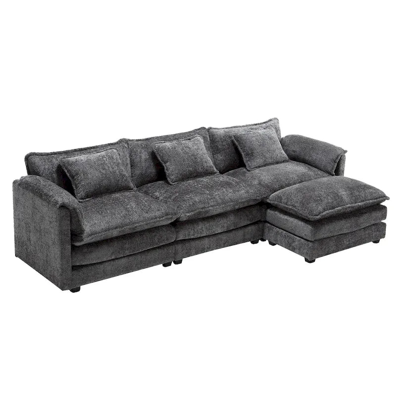 112" L-Shaped Sectional Sofa - 3-Seater Chenille Fabric Couch with Chaise, Detachable Armrests, 500lb Capacity, Living Room Furniture