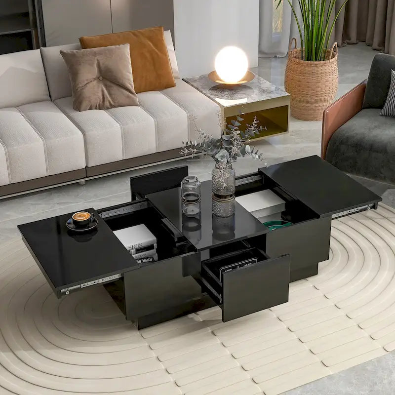 Modern Stylish Coffee Table Extendable Coffee Table with 2 Large Storage Compartments 2 Drawers, for Living Room
